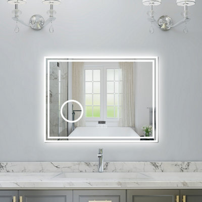 Probaty Bathrooms 80X60Cm 3-Color Dimmable Led Mirror With Bluetooth,clock And Magnifier,memory Function,anti-Fog,wall Vanity - image 1