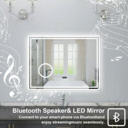 Probaty Bathrooms 80X60Cm 3-Color Dimmable Led Mirror With Bluetooth,clock And Magnifier,memory Function,anti-Fog,wall Vanity - thumbnail 2