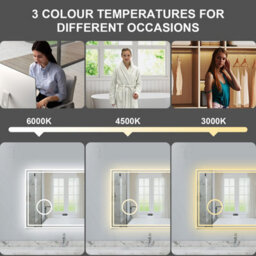 Probaty Bathrooms 80X60Cm 3-Color Dimmable Led Mirror With Bluetooth,clock And Magnifier,memory Function,anti-Fog,wall Vanity - thumbnail 3