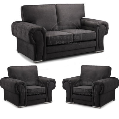 Furnishings For Less UK Milan Fabric 3 Piece Sofa Suite Black Full Back 2 Seater And 2 Matching Armchairs -  2 1 1 - image 1