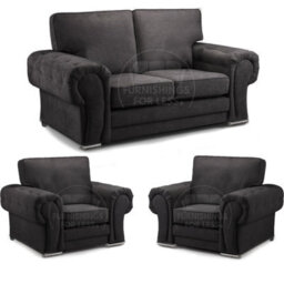 Furnishings For Less UK Milan Fabric 3 Piece Sofa Suite Black Full Back 2 Seater And 2 Matching Armchairs -  2 1 1 - thumbnail 1