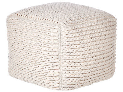Wyld And Coco Beige Handwoven Cotton Pouffe 50 X 50 X 35 Cm With Eps Filling - image 1