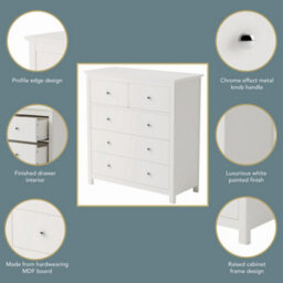 Core Products Nairn White 2+3 Drawer Chest Of Drawers - Solid Wood Bedroom Storage Unit 96 X 90 X 40Cm - thumbnail 7