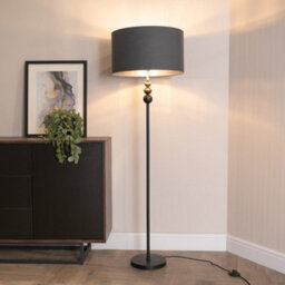 Valuelights Marissa Black Stacked Ball Floor Lamp With Charcoal With Chrome Inner Lamp Shade