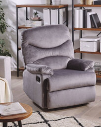 Beliani Recliner Chair Eslov Velvet Grey - thumbnail 2