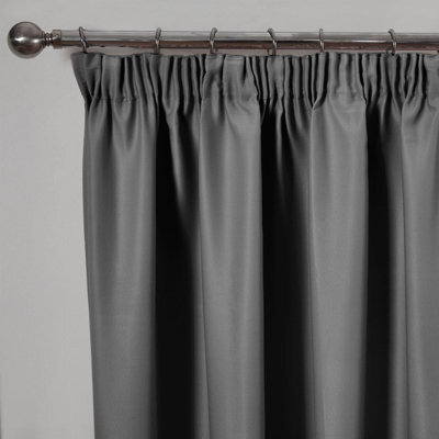 "Ohs Pencil Pleat Blackout Curtains Set Of 2 Thermal Tape Top Heading Panels Ready Made, Charcoal Grey - 66"" X 72""" - image 1