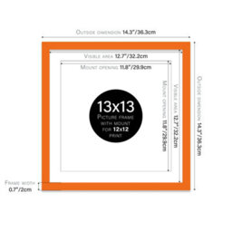 "13X13"" Orange Picture Frame - 13X13"" Square Frame With 12X12"" Mount For 13X13""/12X12"" Pictures Moderrn Style Thin Edge, 1 Pack" - thumbnail 2