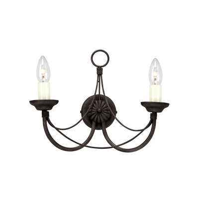 Luminosa Lighting Elstead Carisbrooke 2 Light Indoor Wall Light Black - Glass Shade Not Included, E14 - image 1
