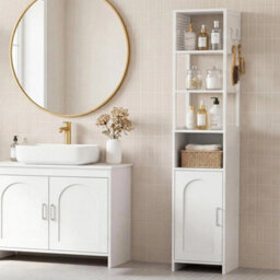 Bathroom Cabinet Corner Storage Cabinet Cupboard White Bathroom Storage - thumbnail 3