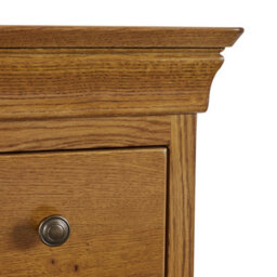 The Furniture Market French Louis Oak 2 Drawer Slim Bedside Table Compact Design With Elegant Detailing, Solid Oak Construction, Antique Brass Handles - thumbnail 7