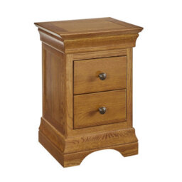 The Furniture Market French Louis Oak 2 Drawer Slim Bedside Table Compact Design With Elegant Detailing, Solid Oak Construction, Antique Brass Handles - thumbnail 4