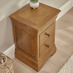 The Furniture Market French Louis Oak 2 Drawer Slim Bedside Table Compact Design With Elegant Detailing, Solid Oak Construction, Antique Brass Handles - thumbnail 3