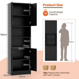 Costway 190Cm Tall Kitchen Pantry Cabinet Freestanding Cupboard With Doors & Shelves - thumbnail 3