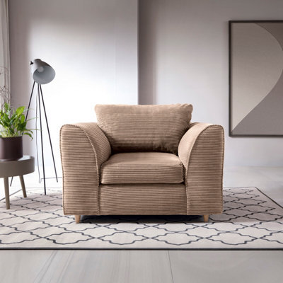 Abakus Direct Jumbo Brown Cord Armchair For Living Room With Thick Luxury Deep Filled Cushioning - image 1