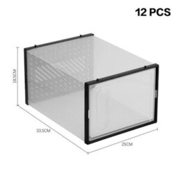 12 Pack Transparent Shoe Storage Boxes Hard Plastic Stackable Shoe Box Organiser Black - thumbnail 2