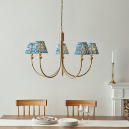 Loops Stunning Brushed Aged Brass Hanging Ceiling Pendant Light With Marlin Blue Shades - thumbnail 2
