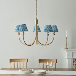 Loops Stunning Brushed Aged Brass Hanging Ceiling Pendant Light With Marlin Blue Shades - thumbnail 3