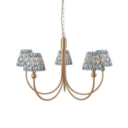 Loops Stunning Brushed Aged Brass Hanging Ceiling Pendant Light With Marlin Blue Shades - thumbnail 1