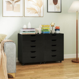 Gainoom 5 Drawer Chest Rolling Dresser Storage Cabinet W/lockable Wheels-Black - thumbnail 5