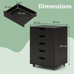 Gainoom 5 Drawer Chest Rolling Dresser Storage Cabinet W/lockable Wheels-Black - thumbnail 2