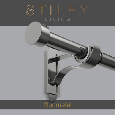 Stiley Living Gunmetal 28mm Extendable Curtain Pole Kit With Stud Finials, Klickfit Brackets & Fixings, 1650-3000mm - image 1