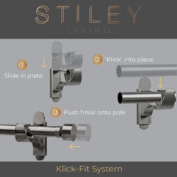 Stiley Living Gunmetal 28mm Extendable Curtain Pole Kit With Stud Finials, Klickfit Brackets & Fixings, 1650-3000mm - thumbnail 4