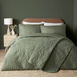 Serene Luana Dark Green Microfibre Pinsonic 3D Floral Design Duvet Cover Set - thumbnail 4
