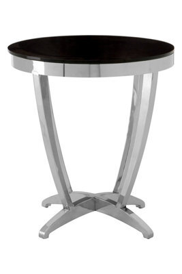 Orsina Luxurious Black Tempered Glass Side Table, Versatile Silver Finished Bedside Table, Modern Round Table - image 1