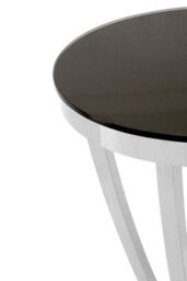 Orsina Luxurious Black Tempered Glass Side Table, Versatile Silver Finished Bedside Table, Modern Round Table - thumbnail 3