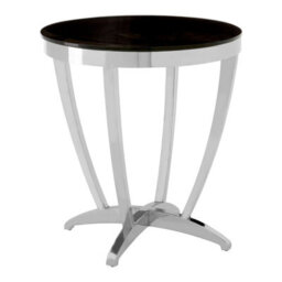 Orsina Luxurious Black Tempered Glass Side Table, Versatile Silver Finished Bedside Table, Modern Round Table - thumbnail 2