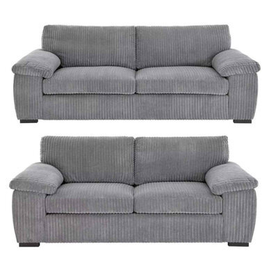 Amalfi Lilly Jumbo Cord Grey Fabric 3 And 2 Seater Sofa  Set - image 1