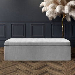150Cm Large Plain Safar Storage Ottoman Box, Silver Plush Velvet Upholstered Deep Storage Ottoman End Of Bed Bench