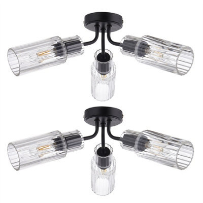 First Choice Lighting Set Of 2 Portland - Matt Black With Clear Glass Flush Ceiling Lights - image 1