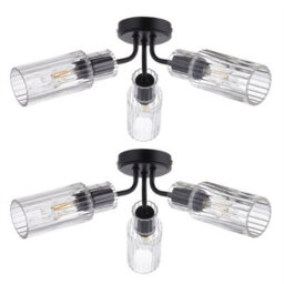First Choice Lighting Set Of 2 Portland - Matt Black With Clear Glass Flush Ceiling Lights - thumbnail 1
