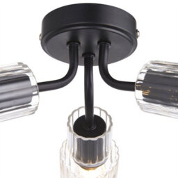 First Choice Lighting Set Of 2 Portland - Matt Black With Clear Glass Flush Ceiling Lights - thumbnail 6