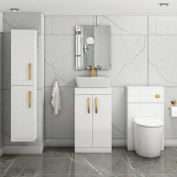 Royal Bathrooms 500mm Floor Standing Vanity Unit 2 Door Gloss White & Countertop Basin - Cube With Brushed Brass Handle - thumbnail 2