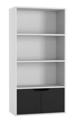 Urbn-Living Urbnliving Height 118Cm 4 Tier Wooden Bookcase Cupboard With Doors Storage Shelving Display Colour White Door Black Cabinet Unit - thumbnail 3