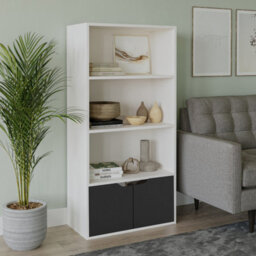 Urbn-Living Urbnliving Height 118Cm 4 Tier Wooden Bookcase Cupboard With Doors Storage Shelving Display Colour White Door Black Cabinet Unit - thumbnail 4
