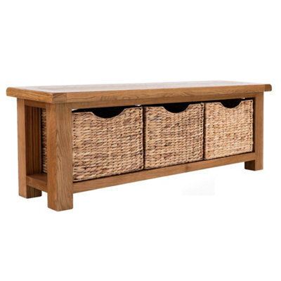 Zelah Oak Hallway Storage Bench With Baskets - Fully Assembled By Roseland Furniture - image 1