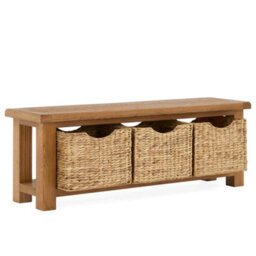 Zelah Oak Hallway Storage Bench With Baskets - Fully Assembled By Roseland Furniture - thumbnail 2