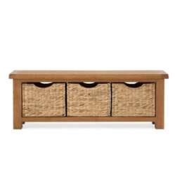 Zelah Oak Hallway Storage Bench With Baskets - Fully Assembled By Roseland Furniture - thumbnail 3