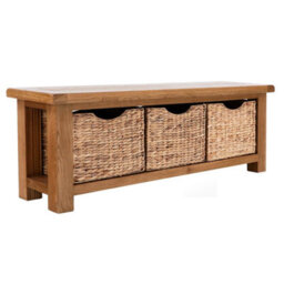 Zelah Oak Hallway Storage Bench With Baskets - Fully Assembled By Roseland Furniture - thumbnail 1