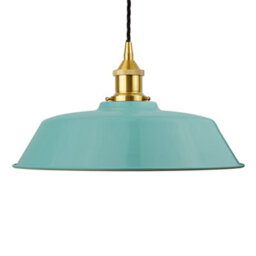 Duck Egg Blue Chancery Painted Dome Pendant Light With Polished Brass Lamp Holder And Black Twisted Cable - Se Home