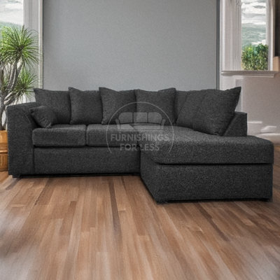 Furnishings For Less UK Paris Charcoal Boucle Fabric 4 Seater L Shaped Right Hand Corner Sofa Scatter - image 1