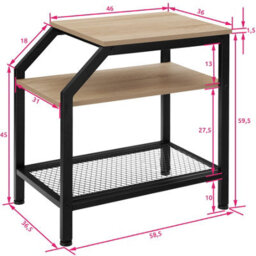 Tectake Bedside Table Plymouth - Industrial Style, With 2 Shelves, Grid Shelf, 36.5 X 58.5 X 59.5 Cm - Industrial Wood Light, Oak Sonoma - thumbnail 4