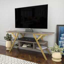 Decorotika Minerva Tv Stand Tv Unit For Tv's Up To 55 Inch Gold Wenge - thumbnail 3