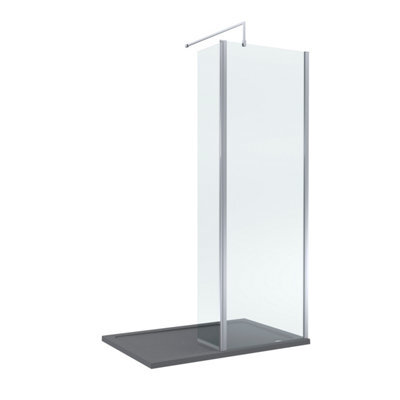 Balterley 8mm Glass Walk In Wetroom Screen And Hinged Return Screen With Chrome Profile And Grey Shower Tray - 1200 X 800mm - image 1