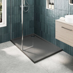 Balterley 8mm Glass Walk In Wetroom Screen And Hinged Return Screen With Chrome Profile And Grey Shower Tray - 1200 X 800mm - thumbnail 5
