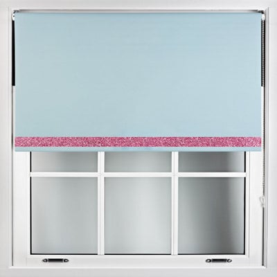 Furnished Duck Egg Blue Blackout Roller Blind With Pink Glitter Edge - Trimmable (W)175Cm X (L)165Cm - image 1