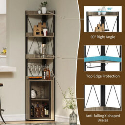Grey Corner Wine Rack Drinks Cabinet Bottle Storage With Glass Holders - thumbnail 4